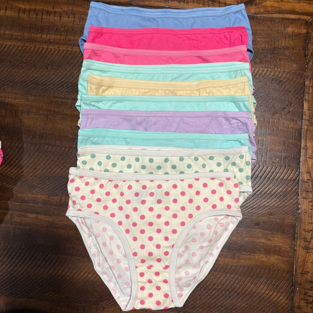 Cat & Jack Girls Size 8 Cotton Briefs Underwear Set Polka Dot Pastel 10 pack